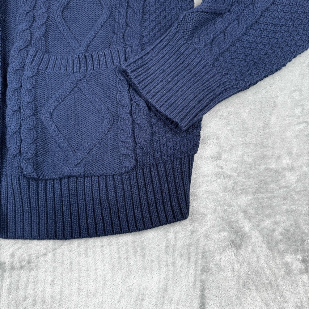 . Crew Cable Knit Cardigan Sweater Womens XL Navy Blue Academia Old Money - Picture 2 of 10